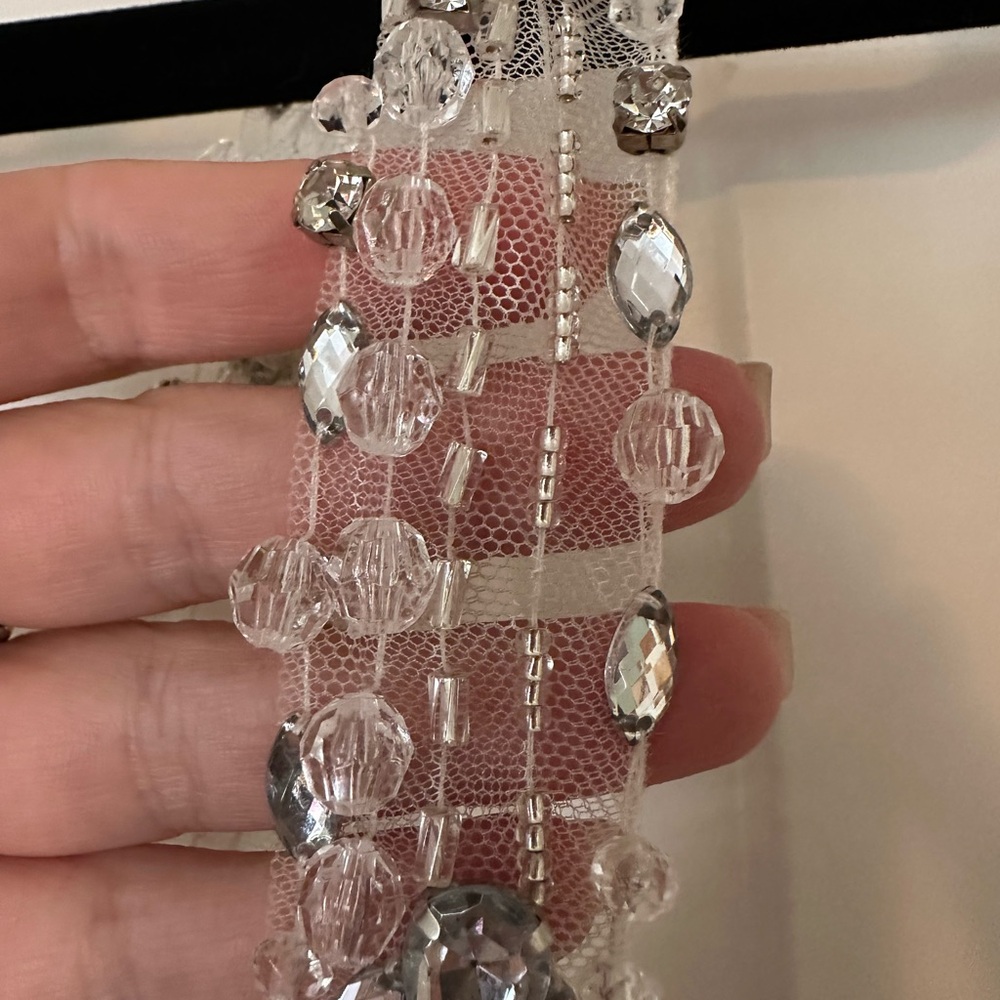 PatBO White Sequin Mini Dress with Silver Beaded Trim - Picture 3 of 11
